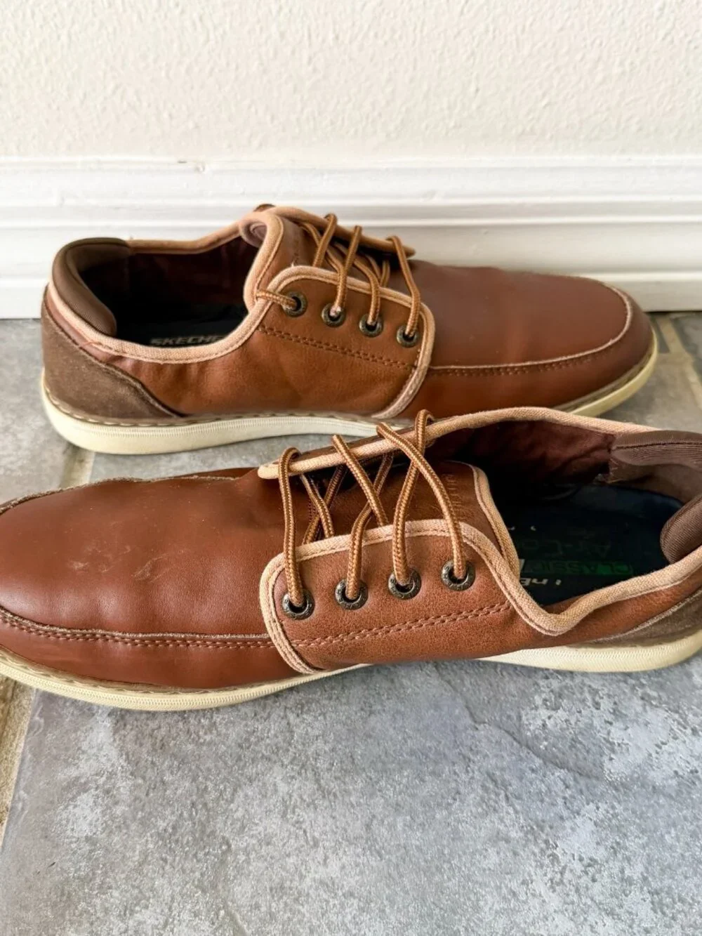 Skechers Lanson Nelvan Mens 9.5 Brown Leather Lace Up Casual Shoes